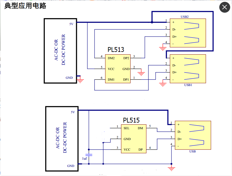 单口USB智能识别IC-PL515，双口USB充电识别IC-PL513