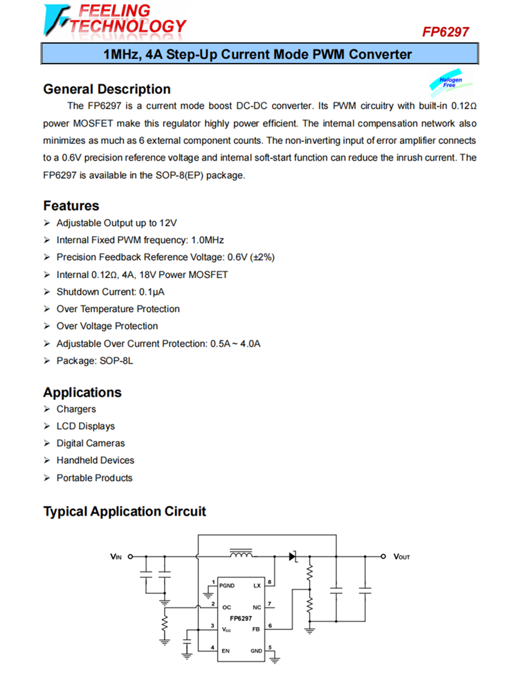 FP6297 1MHz,4A陞壓電流模式PWM轉換器芯片 FP6297 1MHz,4A陞壓電流模式PWM轉換器芯片