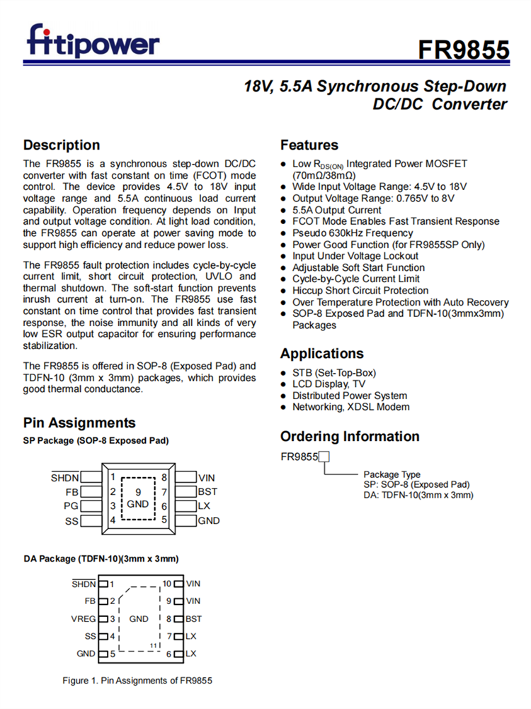 FR9855 5.5A衕步降壓芯片 DC-DC轉換器 百盛電子代理商