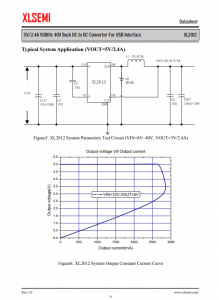 XL2012E1  5V / 2.4A 150KHz 40V降壓DC至DC轉換器，用於USB接口
