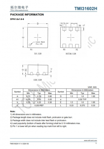 TMI31602H  5.5V、2.3MHz、2A同步降压型 采用小型DFN1.6x1.6-6封装的转换器