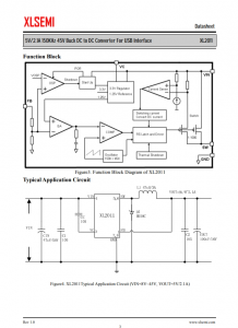 XL2011E1  5V / 2.1A 150KHz 45V降壓DC至DC轉換器，用於USB接口