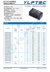 VRB2405S-6WR3  6W 寬壓輸入，隔離穩壓單路/正負雙路輸齣
