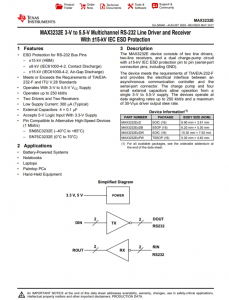 MAX3232EIDR    具有 ±15kV IEC-ESD 保护的 3V 至 5.5V 双通道 250kbps RS-232 线路驱动器/接收器