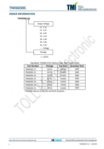 TMI6030C-15  300mA、低IQ、高PSRR LDO穩壓器，SOT23封裝