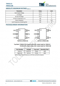 TMI3113  1.0MHz, 3A Synchronous Step-Down Converter