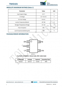 TMI3101  2.3MHz、6V/1.0A同步降压型 转炉
