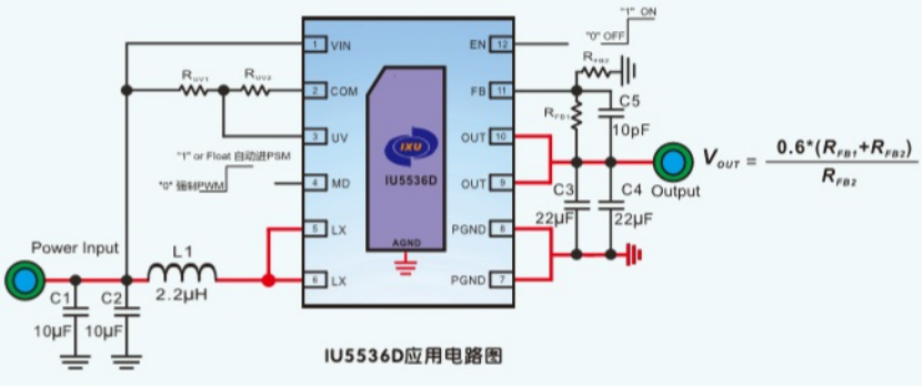 IU5536D-1 IU5536D是具有0.5V超低输入电压高效率同步升压转 换器,能在3.6V输入5V输出下,提供高达3A的输出电流。